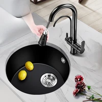 black strainer kitchen sink basket stainless steel pipe mixer faucet washing sink round utensilios cocina countertop sink