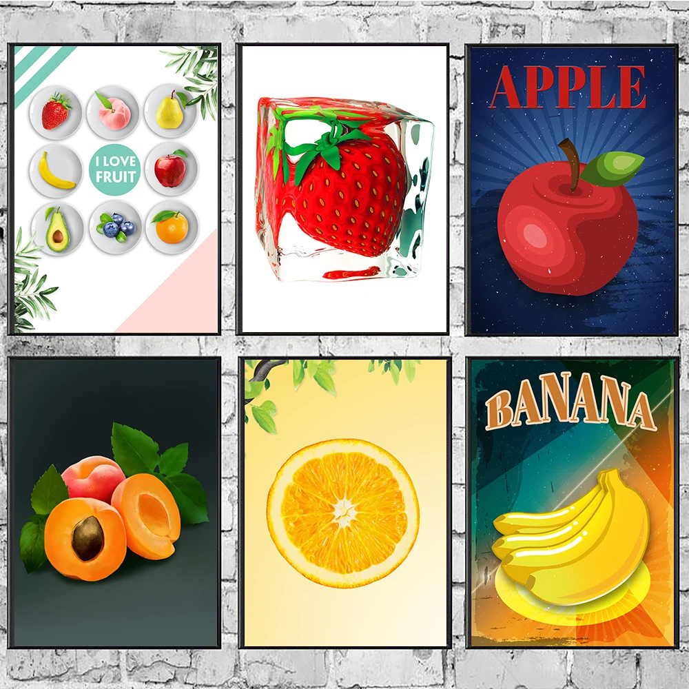 

Fresh Fruit Canvas Painting Poster Iced Herbs Vegetable Home Wall Art Multicolour Kitchen Food Living Room Decor Apple Pictures