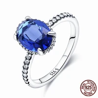 2022 new hot sale silver color blue zircon statement halo ring for women original silver color rings brand jewelry gift