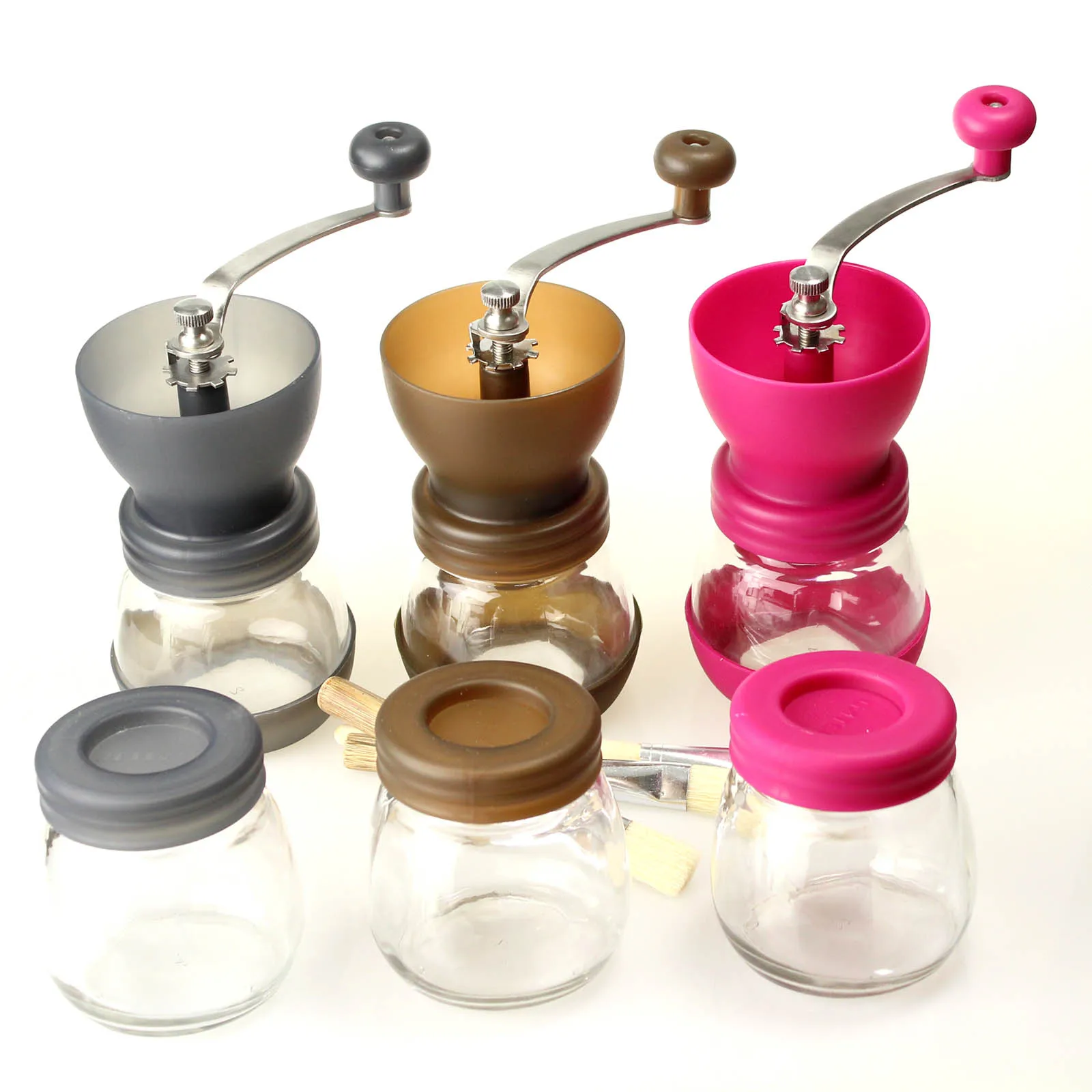 

Manual Glass Pepper Mill,Ceramic Burr Salt Muller,Wash Cleanable Coffee Grinder w/ Canister&Brush,Fine Coarse Adjustable