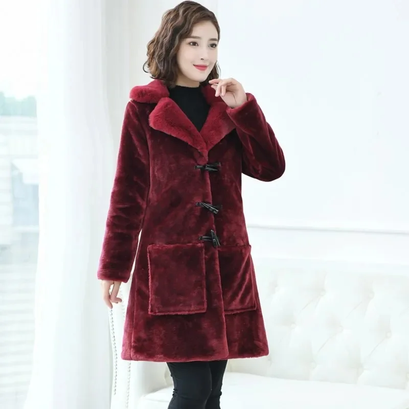Sheep Shearing Coat Women Mid-length Coat Imitation Fur 2022 Autumn Winter New Products Imitation Fox fur Collar Slim Korean Fur