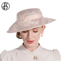 fs elegant pink hats for women formal occasion chic flowers wide brim cap black derby hat ladies luxury banquet sombreros fedora