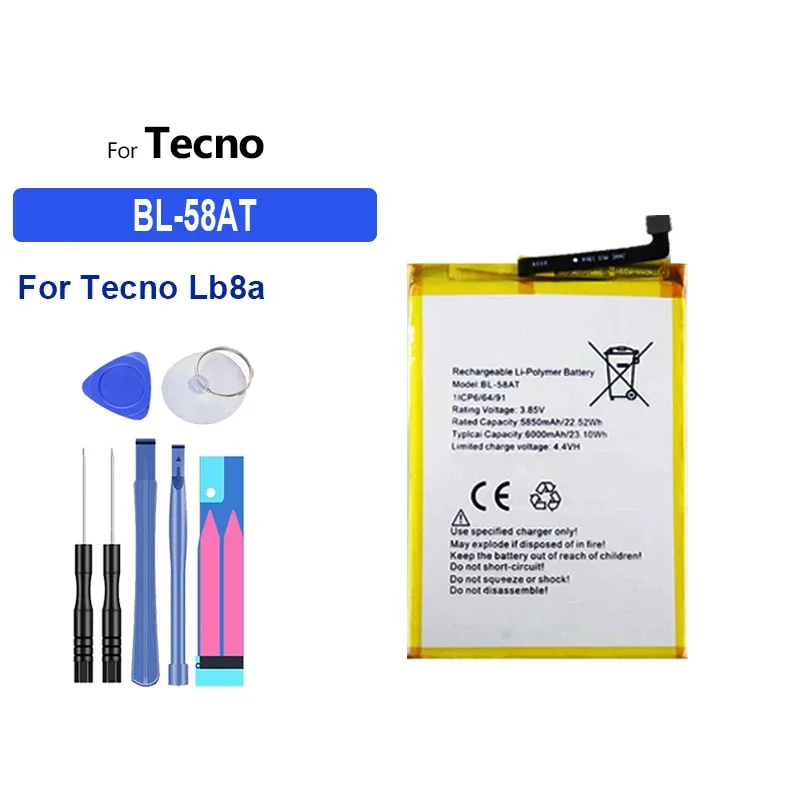 Литий-ионный аккумулятор емкостью 6000 мАч для Tecno Lb8a BL-58AT