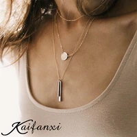 kaifanxi 316 stainless steel round vertical bar pendant necklace multilayer gold simple necklace for women jewelry choker
