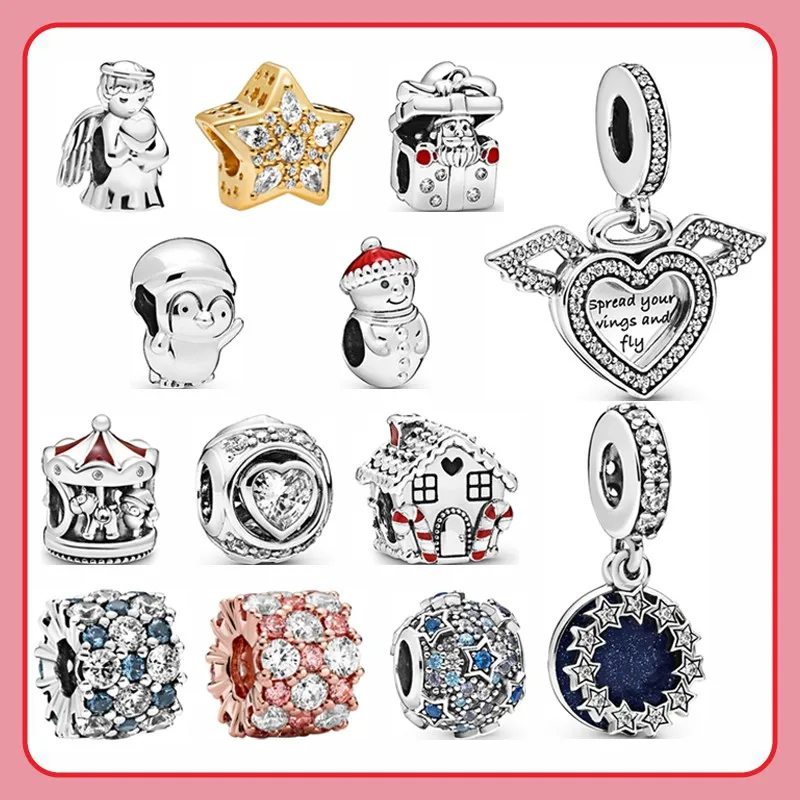 

Suitable For Original Women's Bracelet Necklace S925 Sterling Silver Santa Beads And Angel Wings Pendant Charm Woman Diy Jewelry