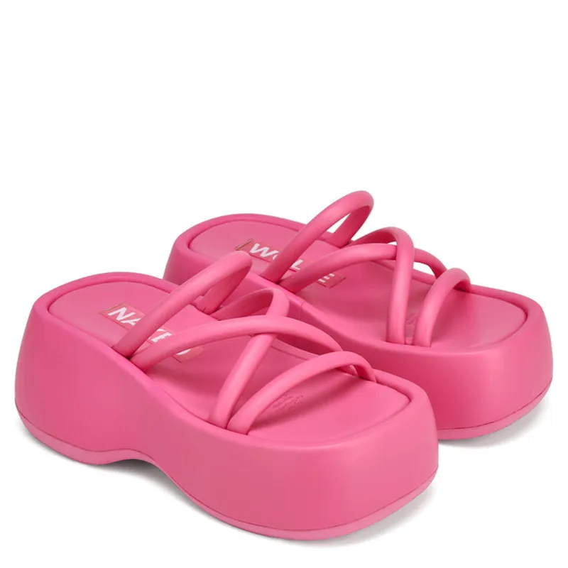 

Женские сандалии на платформе, простые однотонные шлепанцы на высоком каблуке, удобная летняя обувь, 2022