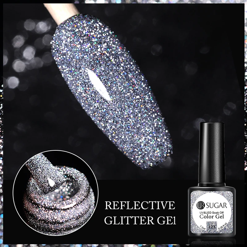 

LILYCUTE 7ml Reflective Sparkling Nail Gel Polish Iridescent Glitter Effect Semi Permanent Soak Off UV Nails Art Gel