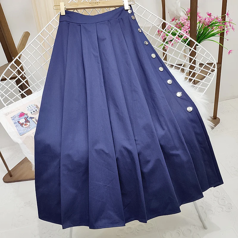 E GIRLS E GIRLS  New Solid Button Skirts Japanese Streetwear High Waist Hip A-Line Skirt Korean Chic Sweet Pleated Faldas Mujer