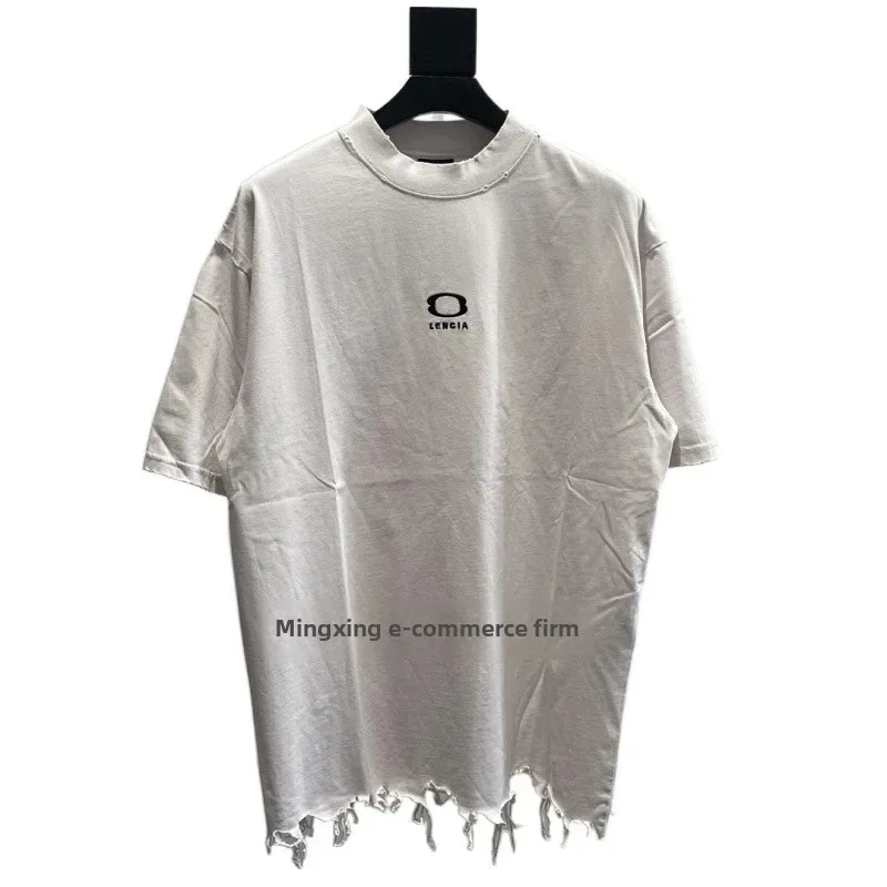 Новый стиль футболка с короткими рукавами и вышитыми буквами двойное кольцо