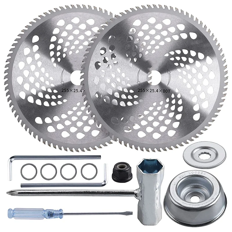 

10 Inch X 80T Carbide Tip Brush Cutter Blade,With Universal Adapter Kit, High-Grade Stainless Steel Trim Head Compatible