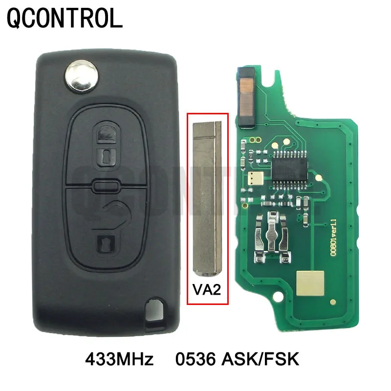 

QCONTROL 2 Buttons Auto Car Remote Key Fob ID46 Chip For Peugeot 207 208 307 308 407 807 Partner 433MHz VA2 Blade CE0536 ASK/FSK