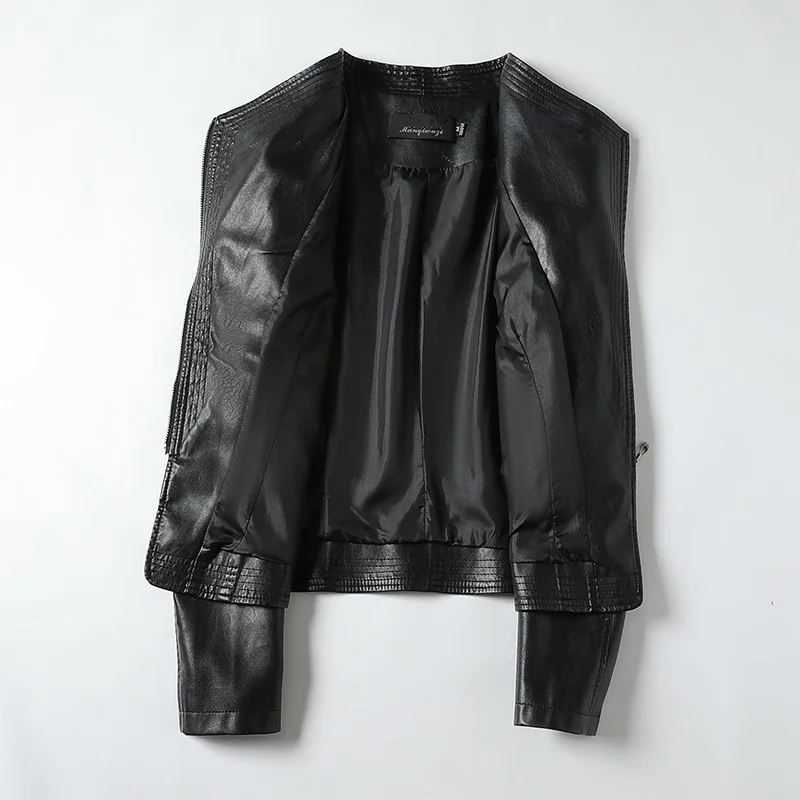 

2023Hot Sale Black Genuine Leather Jacket Women Spring Autumn New Sheepskin Coat Fashion Short Motorcycle Leather Jacket Chaque