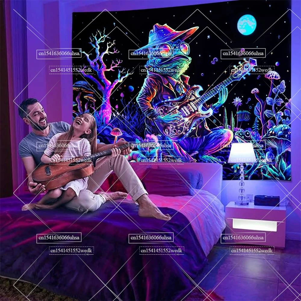Гобелен в виде лягушки Blacklight неоновый гобелен грибов настенный с УФ-реактивными