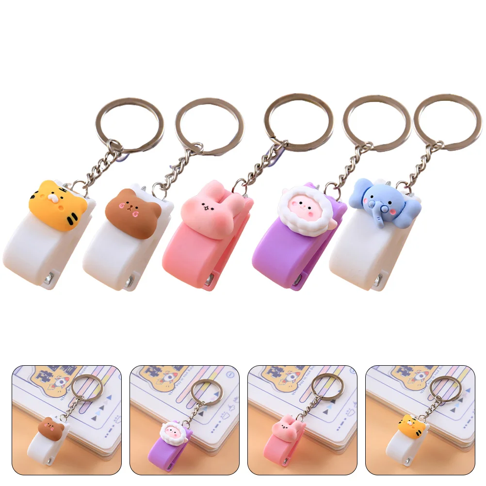 

Stapler Office Pendant Staples Mini Key Animal Keychain Keyring Handheld Student Charms Portable Staplers Stationery Grip