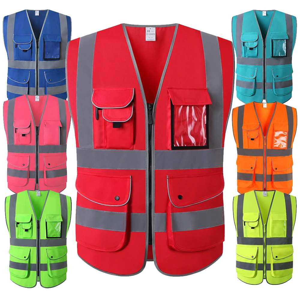 

Red Vest Women Class 2 Reflective Safety Vest with 9 Pockets and Zipper Front High Visibility Safety Vests ANSI/ISEA Standards