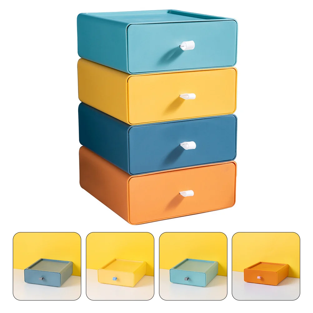 

4 Pcs Storage Box Desktop Drawer Table Makeup Organizer Case Stackable Mini Drawers