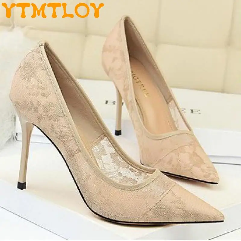 

2022 New Style Lace, Elegant, Gentle, Fairy-like, Pointed Toe, Thin Heel, Thin French Single-pedal Shoes Extreme High Heels
