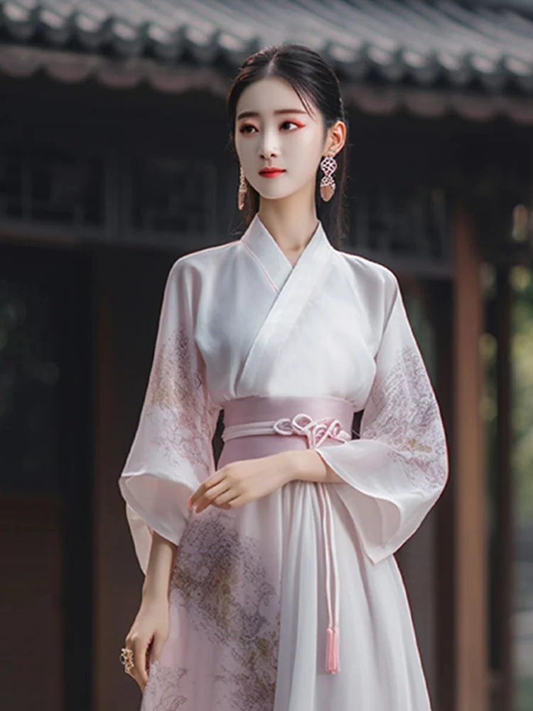 

Chinese Traditional Dress Hanfu Women's Clothing Improved Version Pink Horse Face Skirt Pleated Skirt Daily Set Summer