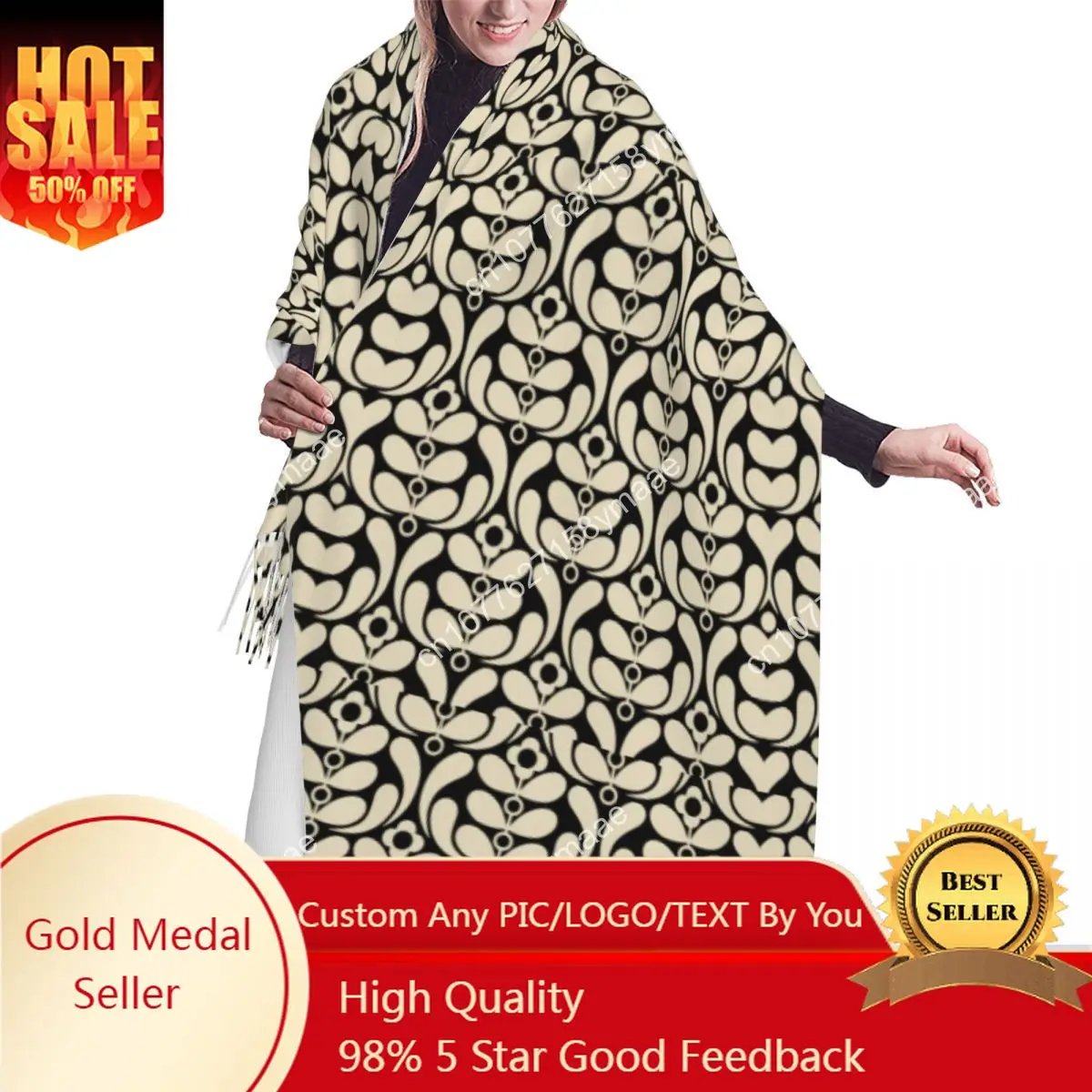 

Custom Saudi Arabian Female Large Orla Kiely Versatile Scarves Women Winter Thick Warm Tassel Shawl Wrap Scarf