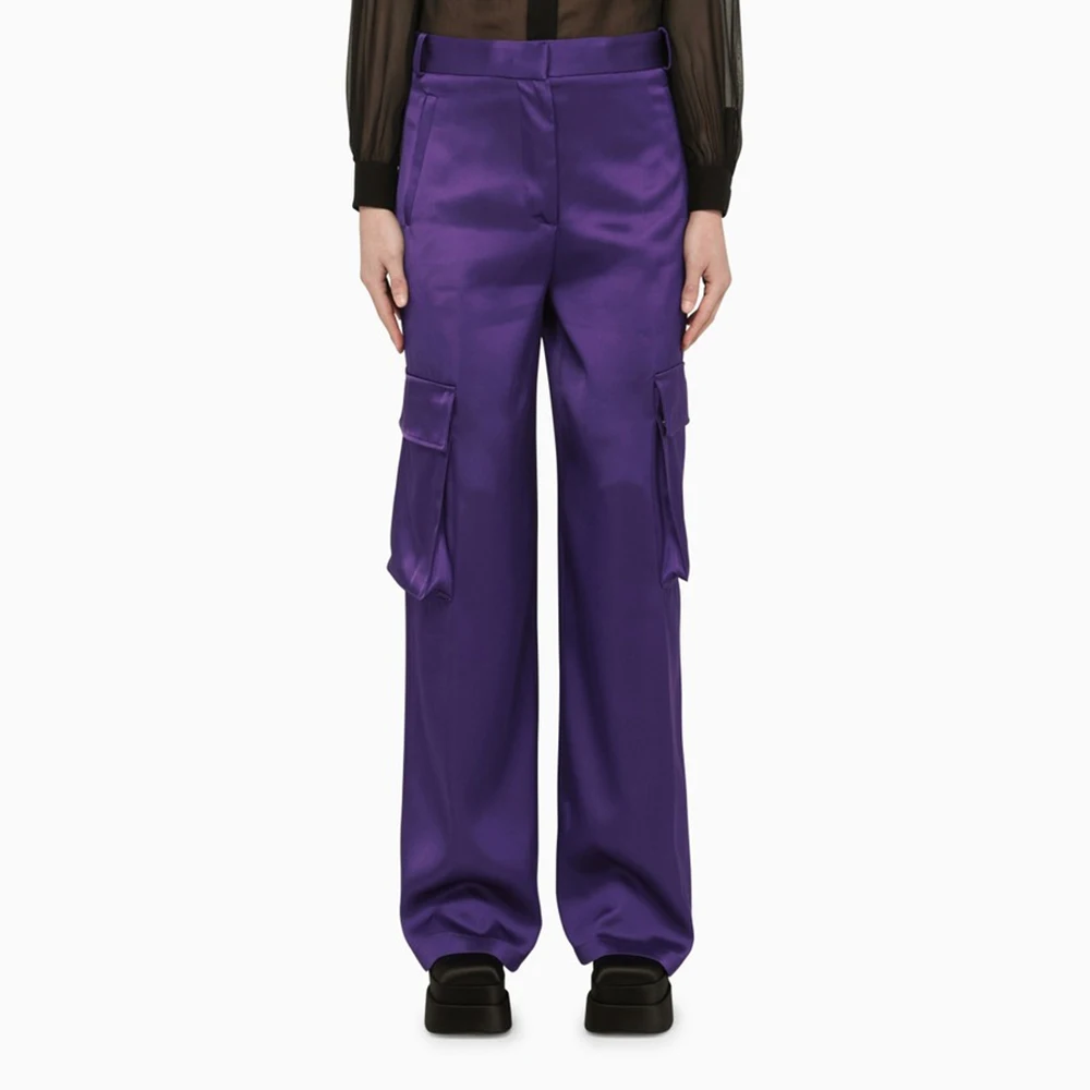 2023 Summer New Women's Pants Y2k Luster Satin Side Pockets Decorated Fashion High Waist Casual Versatile Work Pants