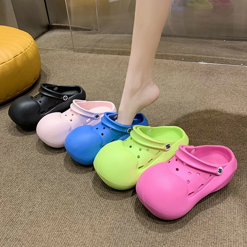 

New Summer Clogs For Women Eva 5.5cm Thick Bottom Slippers Cute Big Head Mules Outdoor Beach Sneakers Slides Girl Hole Sandals