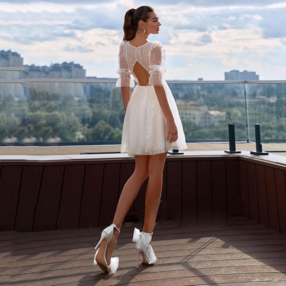 Свадебное платье 2024 Свадебные трапециевидные мини-платья с V-образным вырезом