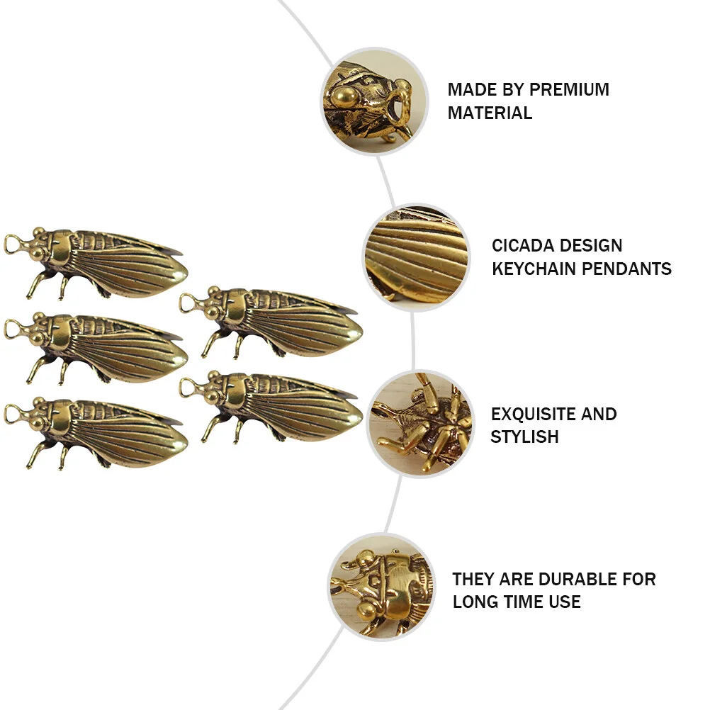 5 Pcs Remote Key Unique Keychains Accessories Cicada Pendents Brass Decor Car Auto Adornment Statue