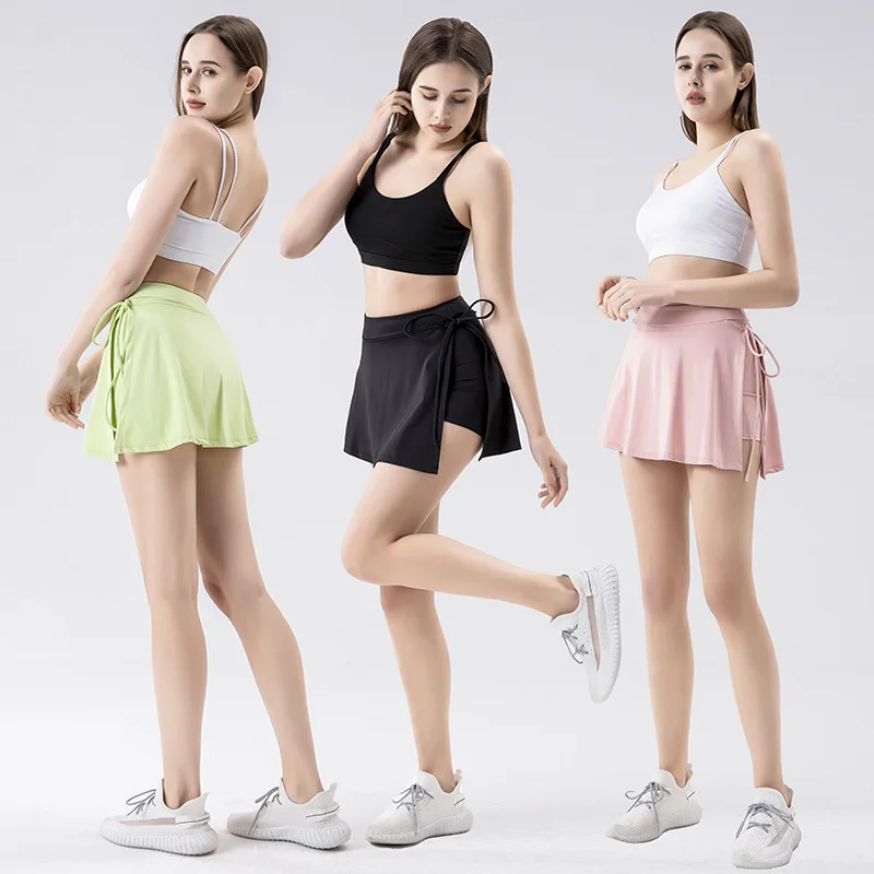 Women Sports Yoga Pants Glof Skirt Side Slit Bandage Gym Push Up Running Exercise Running Tight Pants Tennis Dress