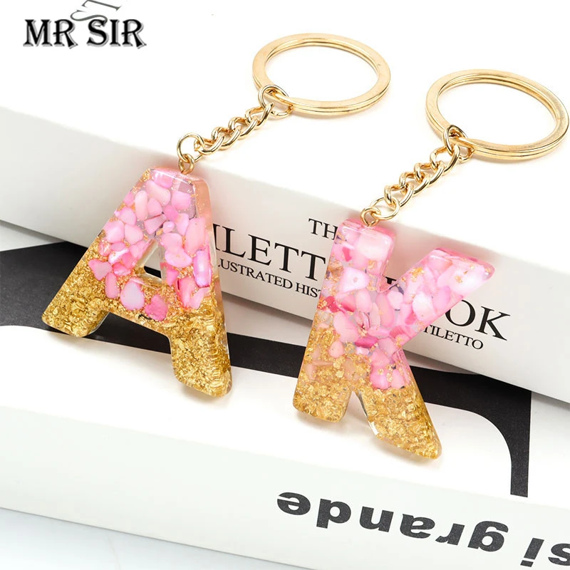 

Pink 26 Initial Resin Letter Acrylic Keychains Creative A-Z English Alphabe Keyrings For Women Bag Car Key Pendent Jewelry Gifts