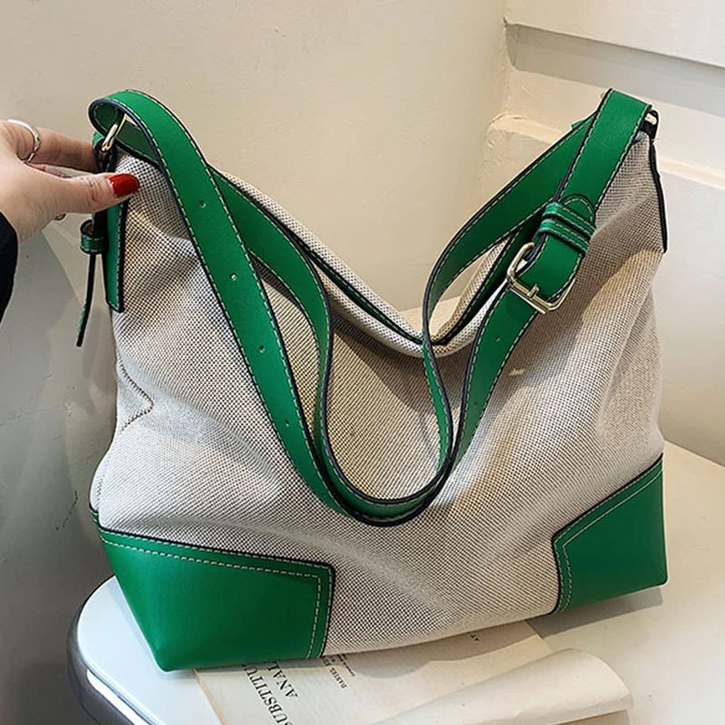 

Contrast Color Women's Handbag Fashion Designer Canvas Shoulder Bag Large Capacity Business Crossbody Bag Ladies Casual Tote