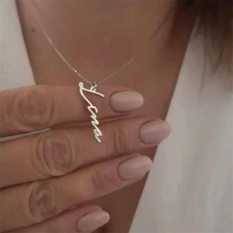 Ручная работа вертикальное ожерелье с именем подвеска для рукописного письма