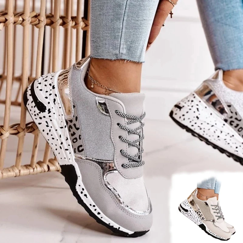 

Women Sneakers New Fashion Leopard Print Women's Sports Shoes Outdoor Joggers Shoes for Women Lace-Up Thick Bottom Sneakers35-43