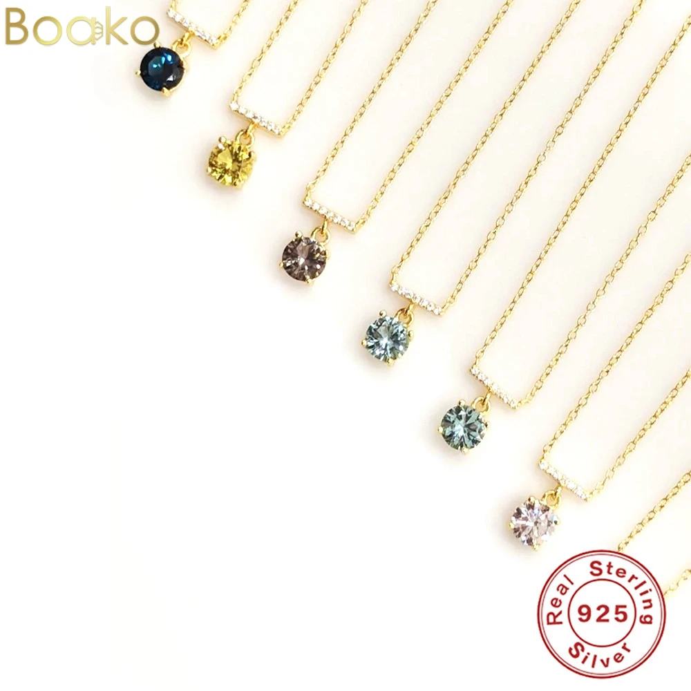 

BOAKO 925 Sterling Silver 5 Colors Choker Necklace Pendants Neck Zircon Women Clavicle Chain Lady Feminino Collars Fine Jewelry