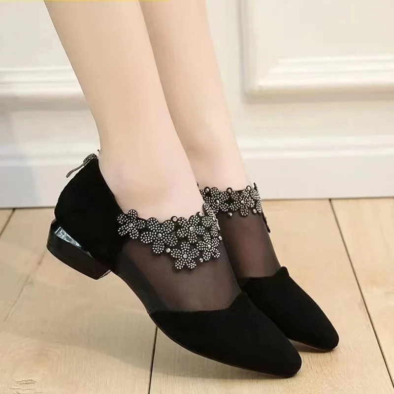 comemore 2021 Summer Mesh Peep Toe Sandals Sexy Heels Single Shoes Women Shoes In Europe America Spring Summer Pumps Gauze Mujer