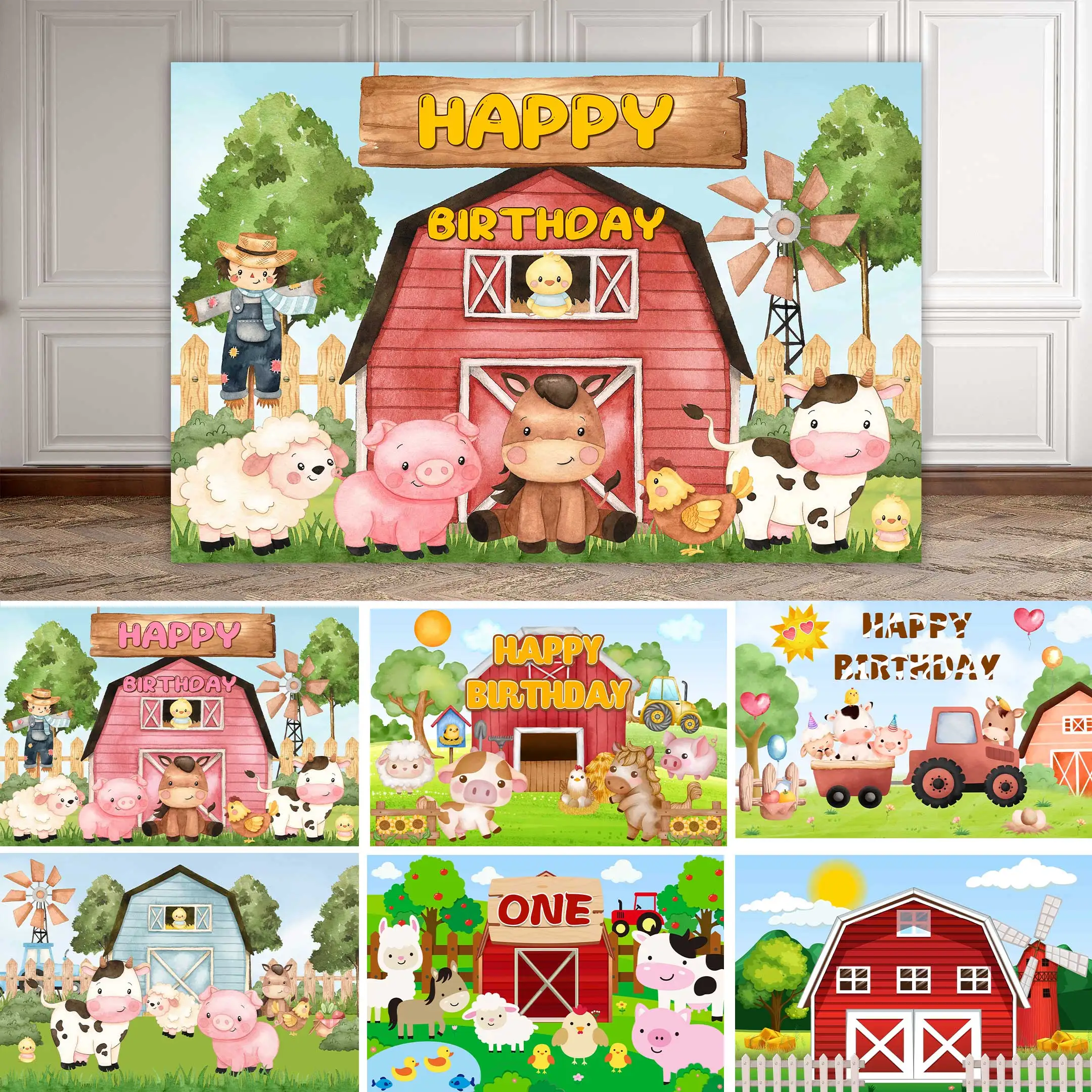 

NeoBack Cartoon Farm Barn Animals Theme Backdrop Children Baby Shower Birthday Party Decoration Autumn Photography Background