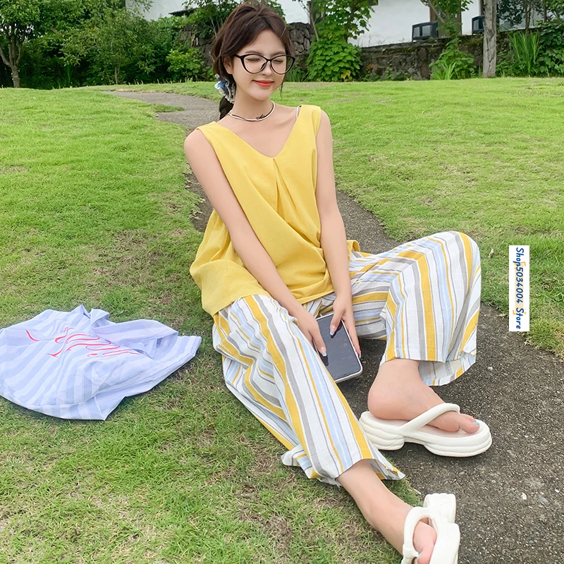 Женский Повседневный костюм из двух предметов желтая Свободная рубашка без