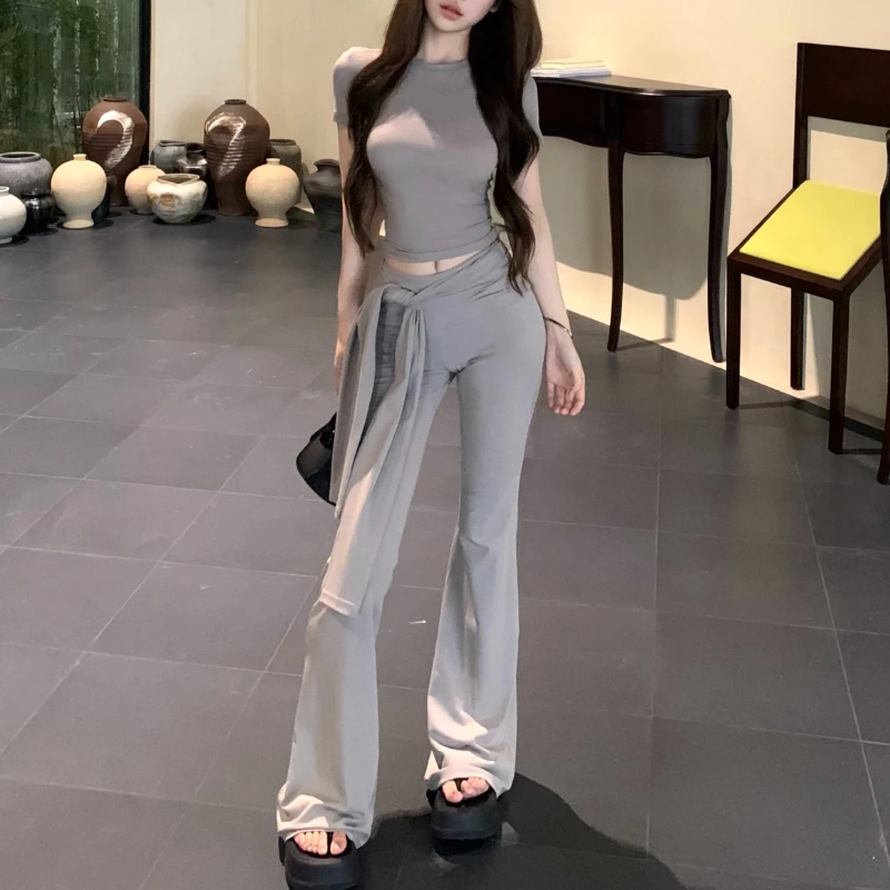 Женский костюм из двух предметов однотонная Повседневная футболка с коротким