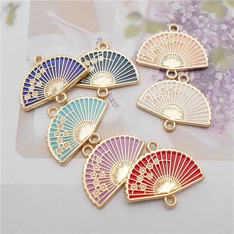 

Julie Wang 7PCS Enamel Folding Fan Charms Alloy Mixed Colors Flower Pattern Connector Pendant Bracelet Jewelry Making Accessory