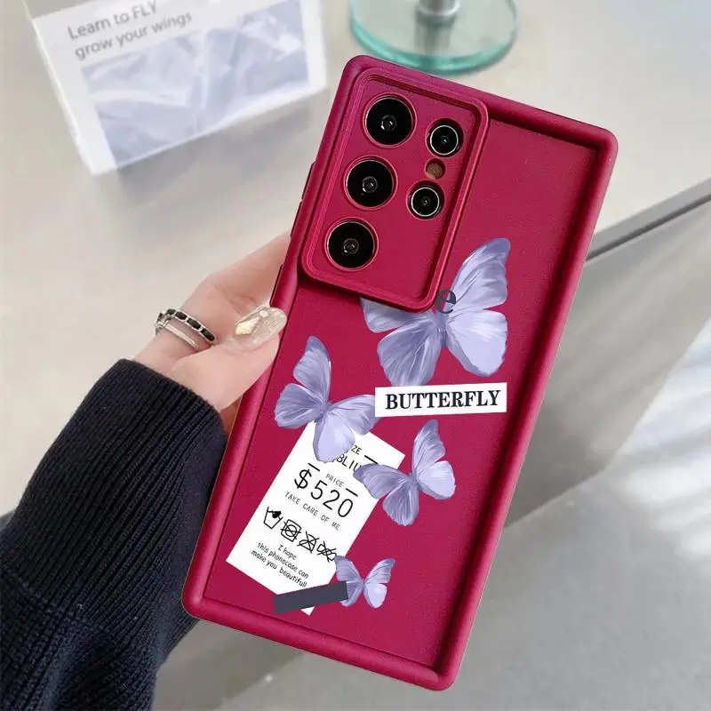 Красный синий чехол с бабочкой для Samsung Galaxy S22 S23 S20 S21 FE S24 Plus Capa Note 20 ультра Phone Fundas