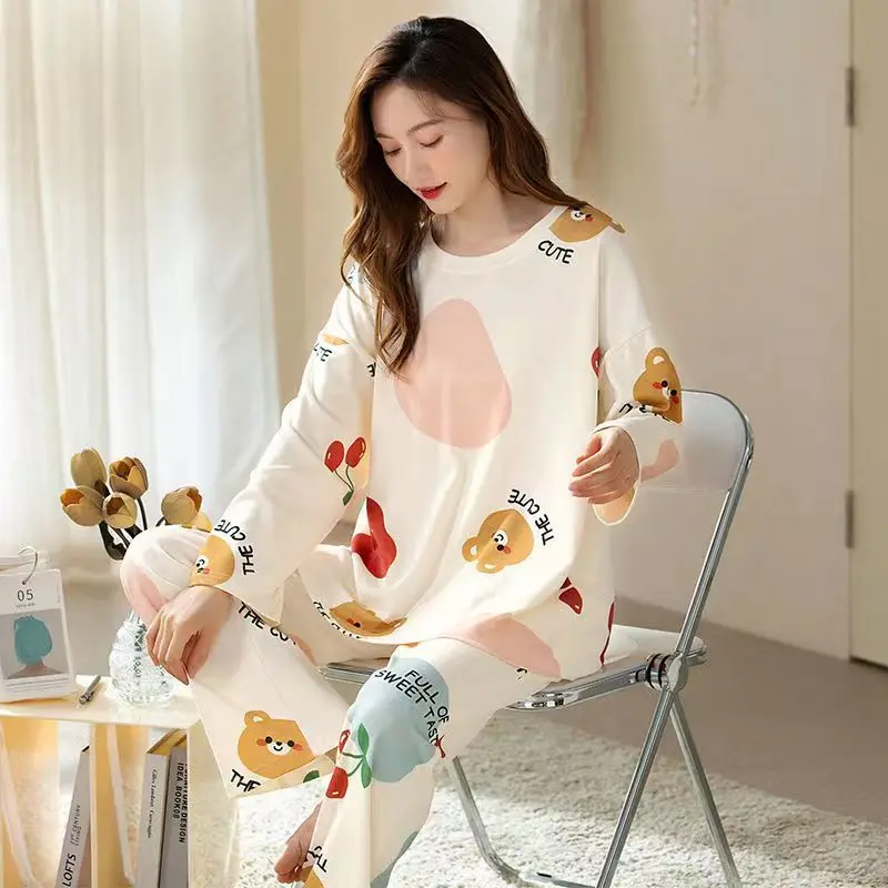New Pajamas Ladies Spring and Autumn Long Sleeve Thin Section Women's Autumn and Winter Large Size Casual Autumn Homewear Set
