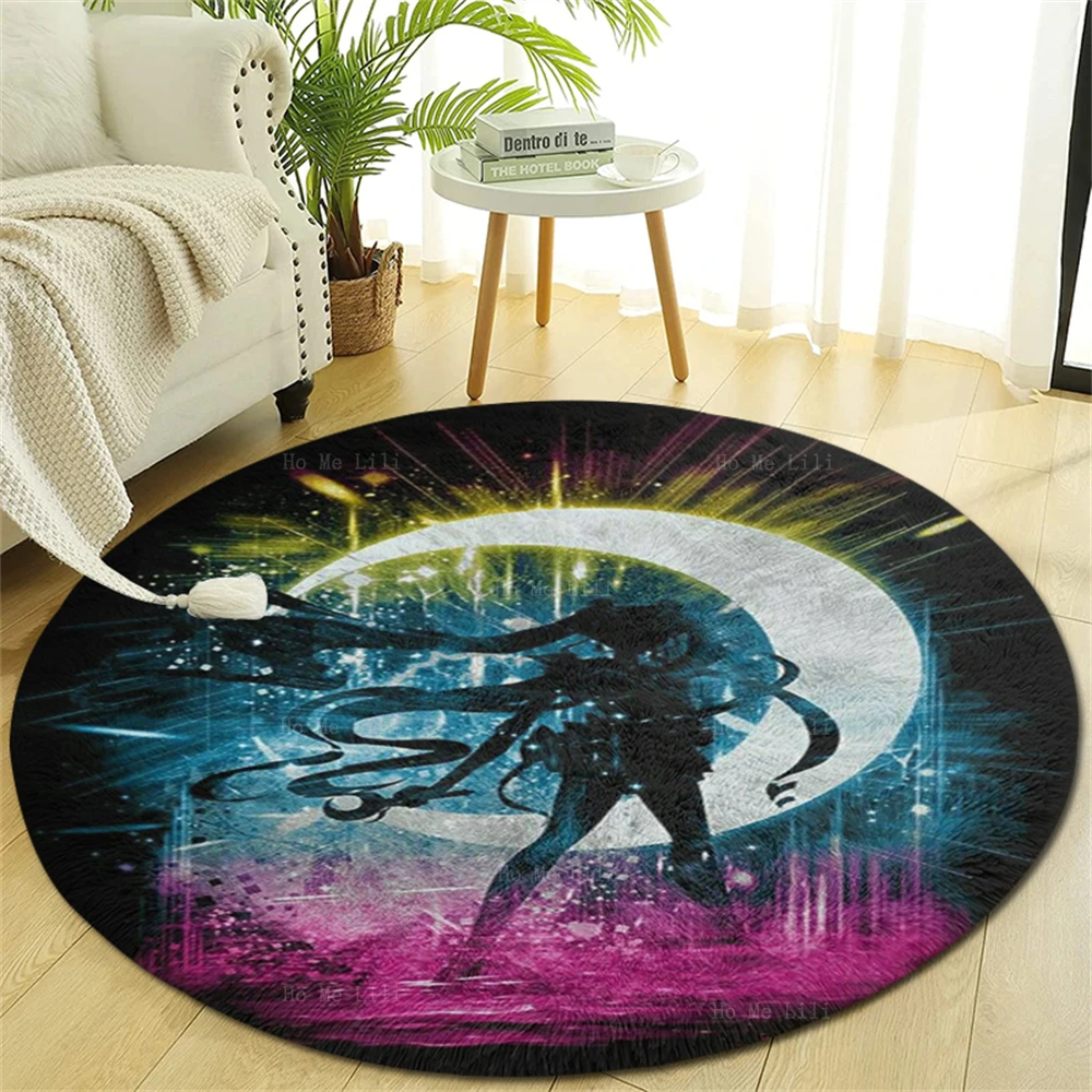 

Японские Аниме герои красивая девушка полумесяц Луна герои силуэт Приключения Романтика круглый фланелевый напольный коврик