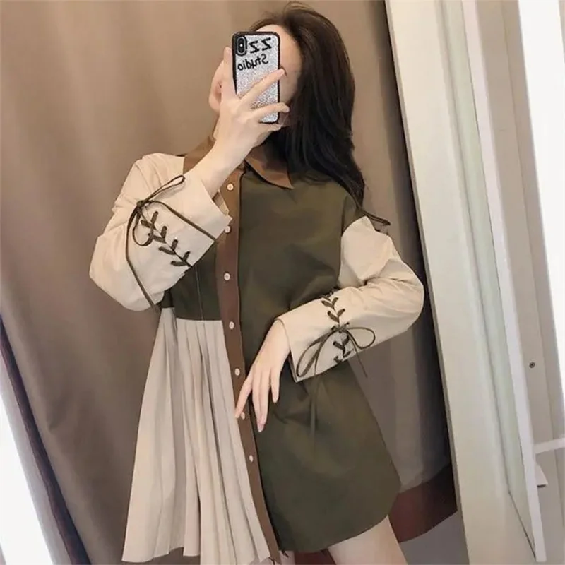 

Shirt Women Outerwear Design Sense Niche Spring Autumn2022 New All-Match Shirt Retro Hong Kong Flavor Stitching Long-Sleeved Top