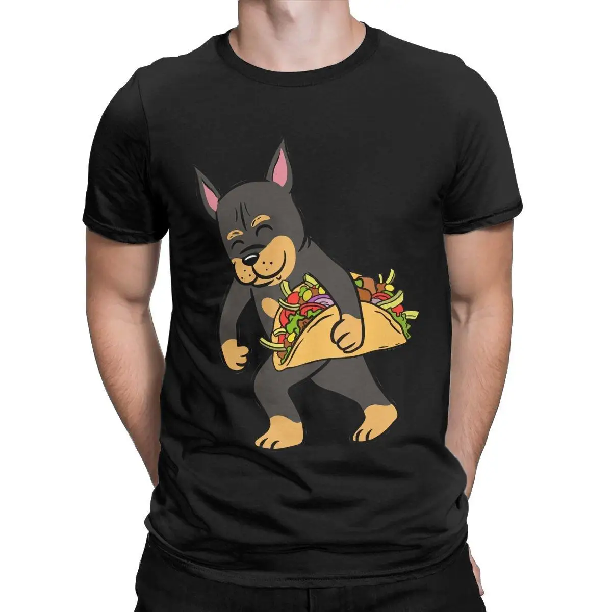 

Модные футболки Doberman с изображением собаки, мужские хлопковые футболки с круглым вырезом, милая мультяшная футболка Pinscher с коротким рукаво...