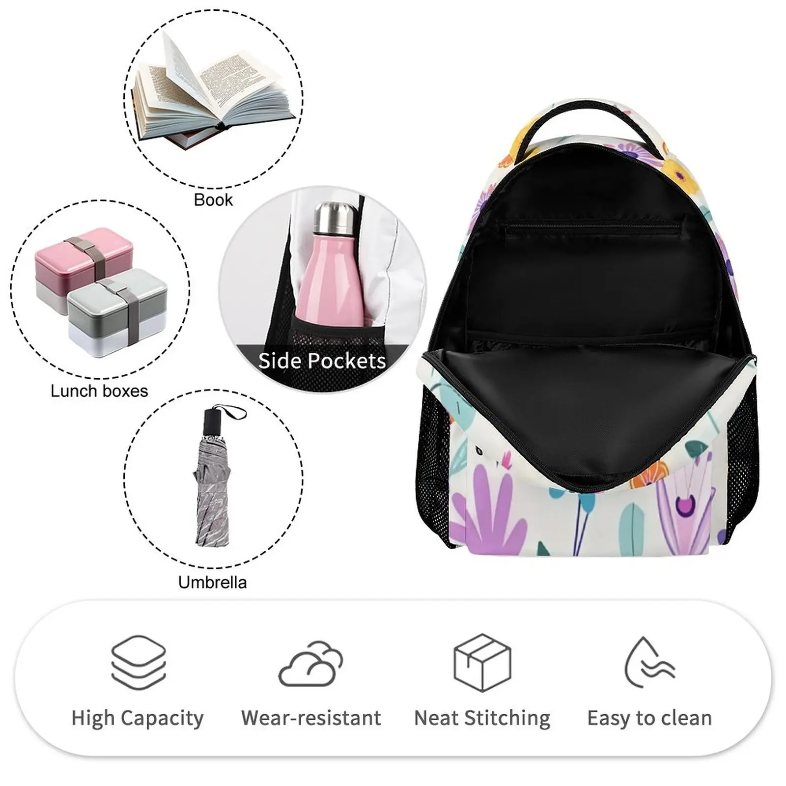 Color Block Satchel Fashion Floral Backpack Boys and Girls Student School Bags Large Capacity Pencilbag for Girl Custom