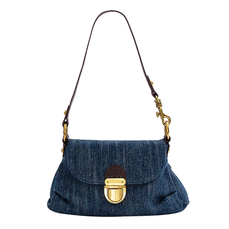 

Exquisite Cute Fashion Denim Medium Underarm Bag Women High Quality Small Pleated Lock Buckle Single Shoulder Channels Handbags