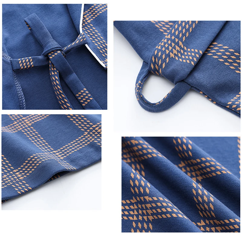 2022 Spring Autumn Bathrobe Men 100% Cotton Sleep Top Kimono Robesfor Male Plaid Robes Long Bath Robe Bride Robe Dressing Gown