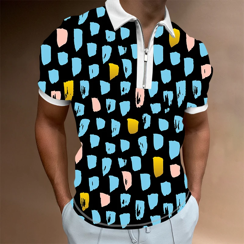 

3d digital printing New Men's Polo Shirt Lapel short sleeve Zipper Collar Fashion Spring and Autumn Thin Shirt Casual Loose Tops