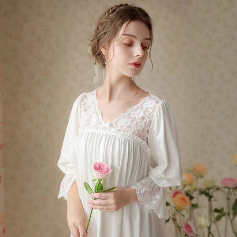 Roseheart Women Homewear Sexy Sleepwear Night Dress Lace Nightwear Luxury Nightgown Female Gown Robes Plus Size Nightdress