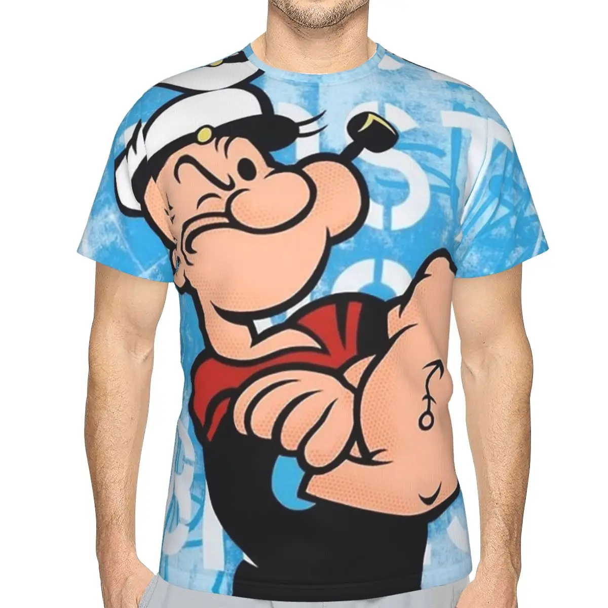 

Футболки Popeye из полиэстера с мультяшным принтом моряка, мужская Тонкая футболка, Забавные топы