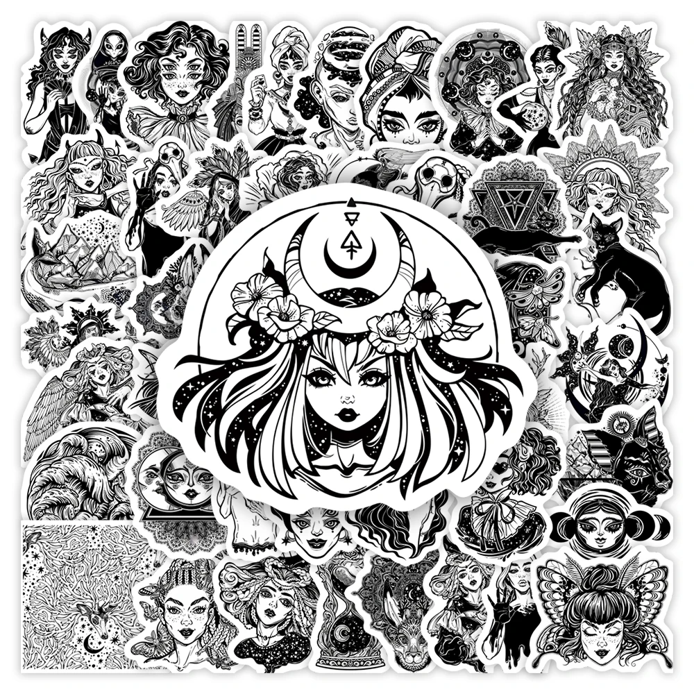 Фэнтезийные темно-готические наклейки ведьмы черно-белые игрушки сделай сам